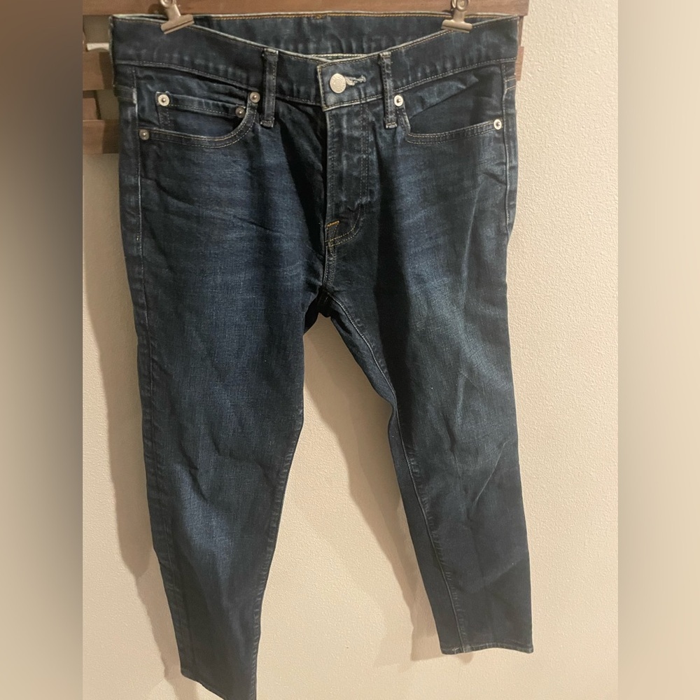 Abercrombie & Fitch 30w x 32L dark blue‎ denim skinny taper stretch jeans